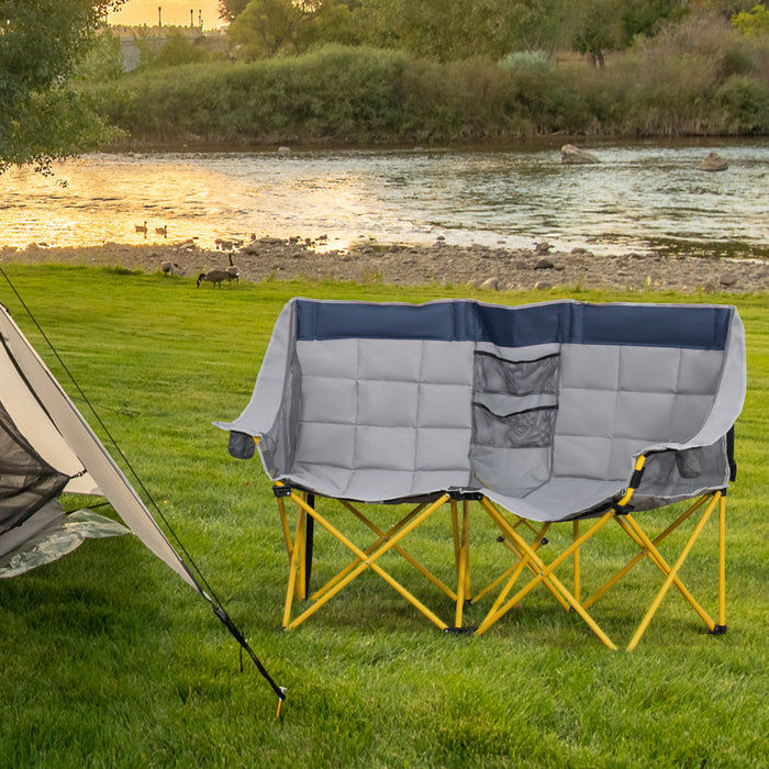 Outsunny Chaise de camping a double siege pliante avec poche de rangement
