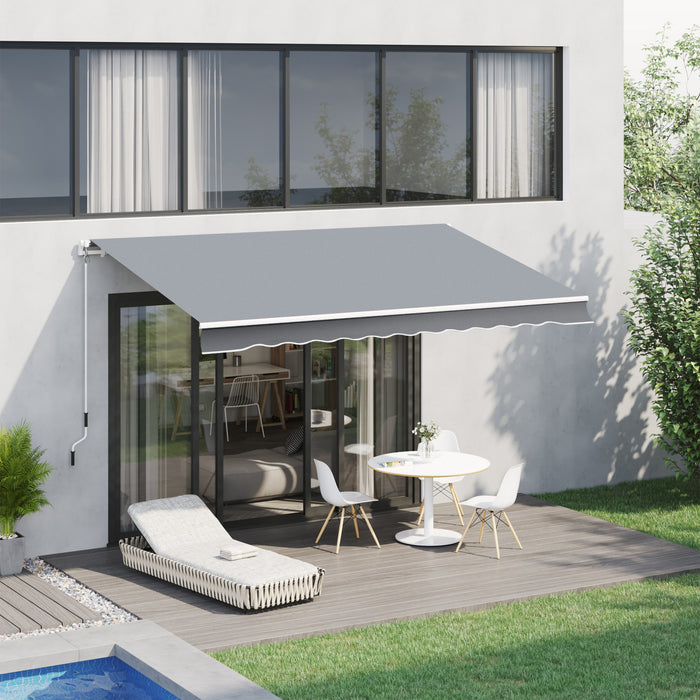 Outsunny 13'x8' Auvent De Patio Retractable Manuel Resistant A L'eau Pare-soleil Pour Terrasse Exterieure Fenetre Porte Auvent Abri Cadre En Aluminium Gris
