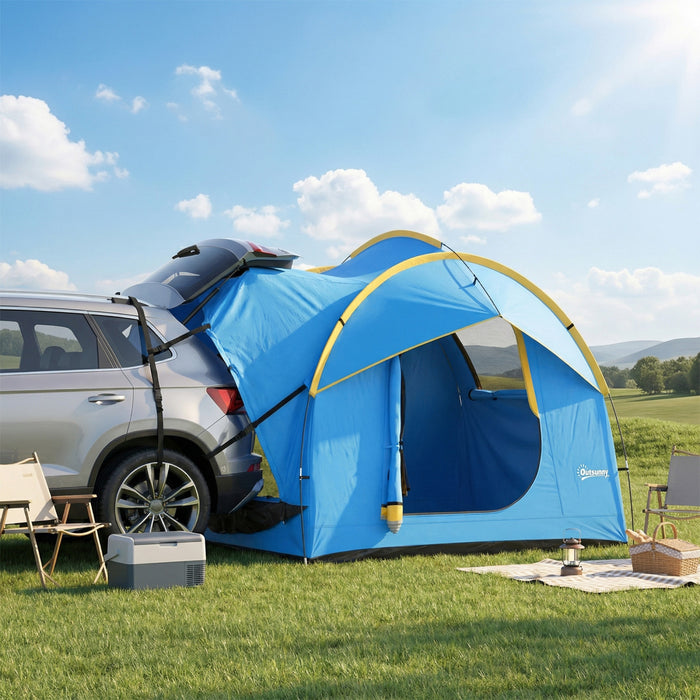 Tente de Camping Outsunny pour Voiture avec 3 Portes, 3000 mm Impermeable, Bleu et Orange