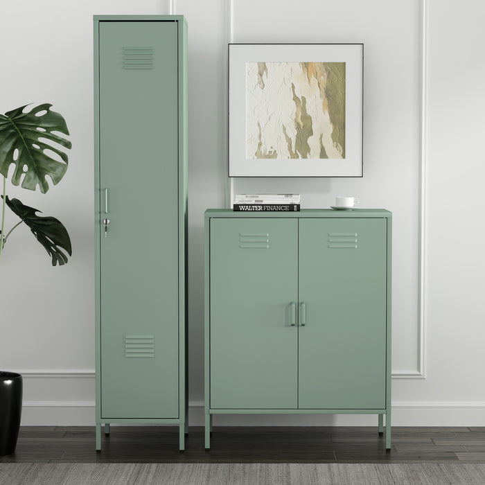 Armoires de rangement modernes Naomi 2 pieces en metal, vert sauge