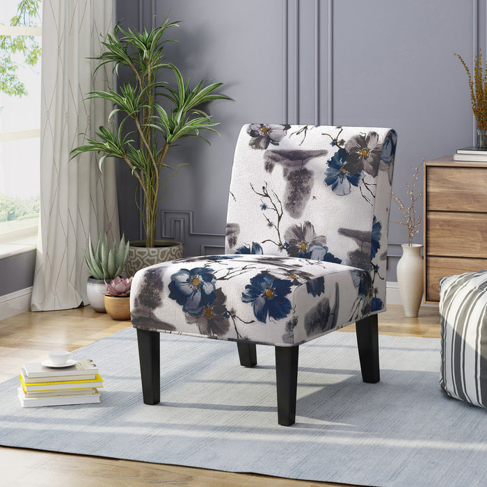 Fauteuil D’appoint Oliver En Tissu aspect lin Avec Pieds En Bois Caoutchouc - Bleu Et Multicolore
