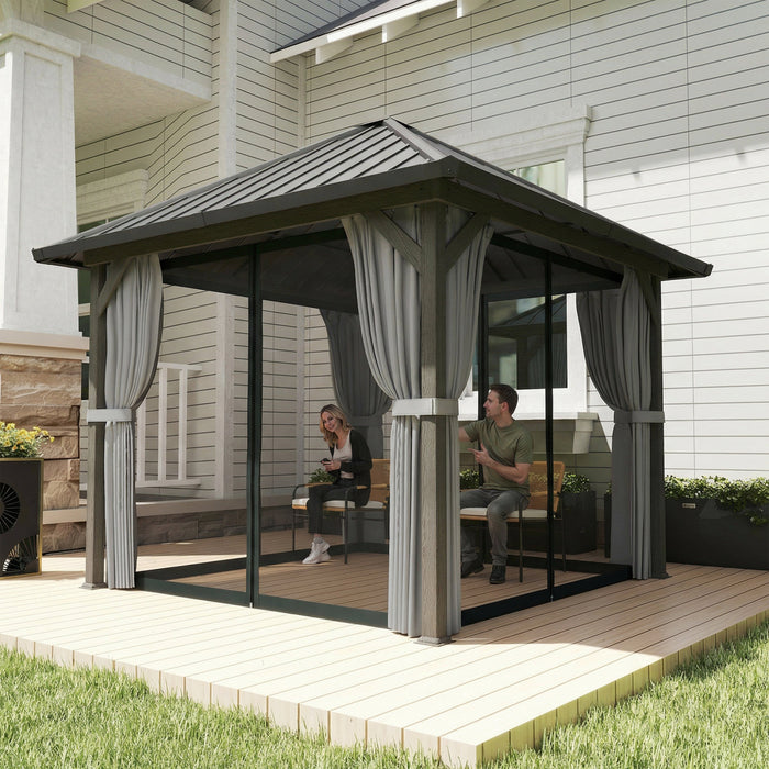 Outsunny Tonnelle 3x3 m avec Toit en Acier, Rideaux et Moustiquaires Inclus