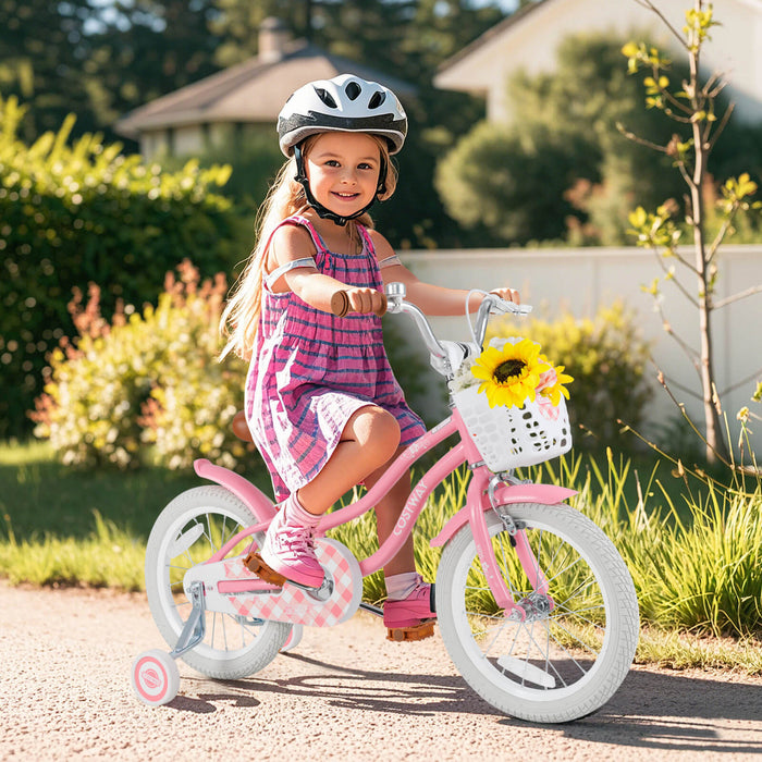 Costway 16\" Enfants Velo Tout-petit Velo Reglable Avec Roue D'entrainement Pour 4-7 Ans Fille Rose