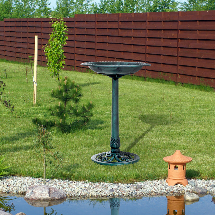 Outsunny 27'' Bain D'oiseau Decor Exterieur En Resine Motif Fleur De Lys