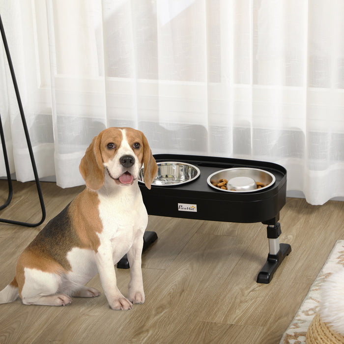 Pawhut Station D'alimentation, 4 Bols Pour Chien Sureleves A Hauteur Reglable Avec Mangeoire, Bols De Nourriture Et D'eau En Acier Inoxydable, Bord Sureleve Et Trou De Collecte De Nourriture