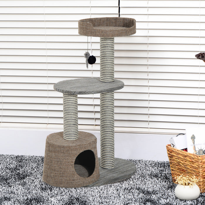 Pawhut Arbre A Chat A Gratter Poteau D'escalade Chaton Animaux Kitty Meubles Avec Jouet Marron