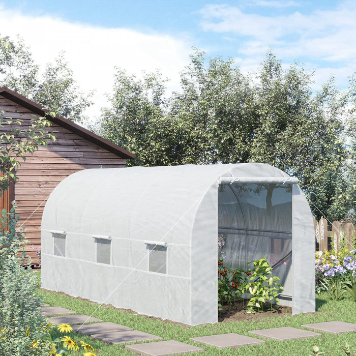 Outsunny Serre De Jardin Tunnel Surface Sol 9 MĠ 4,5l X 2l X 2h M Chassis Tubulaire Renforce 18 Mm 6 Fenetres Blanc
