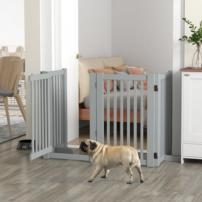 Pawhut Barriere Autoportante En Bois Pour Animal Domestique - Barriere D'interieur Pliable Pour Chien - Barriere De Securite Avec Porte, En Forme De Z - 4 Panneaux - Gris Clair