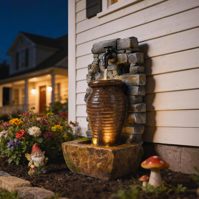 Outsunny Fontaine d'exterieur avec lumieres LED, style rustique