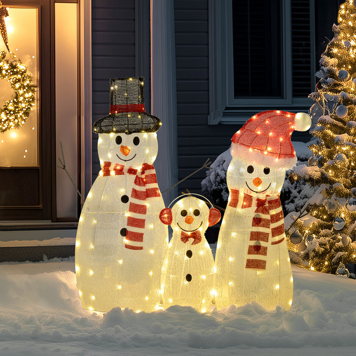 Outsunny Lot de 3 bonhommes de neige de Noel avec lumieres LED, Blanc