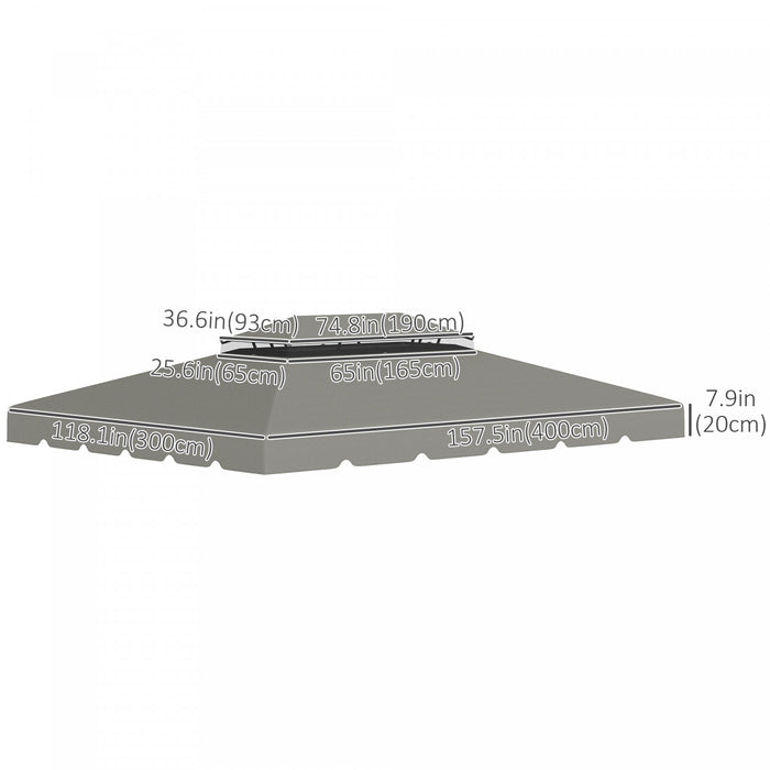 Outsunny 12.8' X 9.5' Toit De Rechange Pour Tonnelle, Couverture Superieure Pour Tonnelle Avec Double Toit Ventile Pour Terrasse De Jardin Exterieur (toit Uniquement), Gris