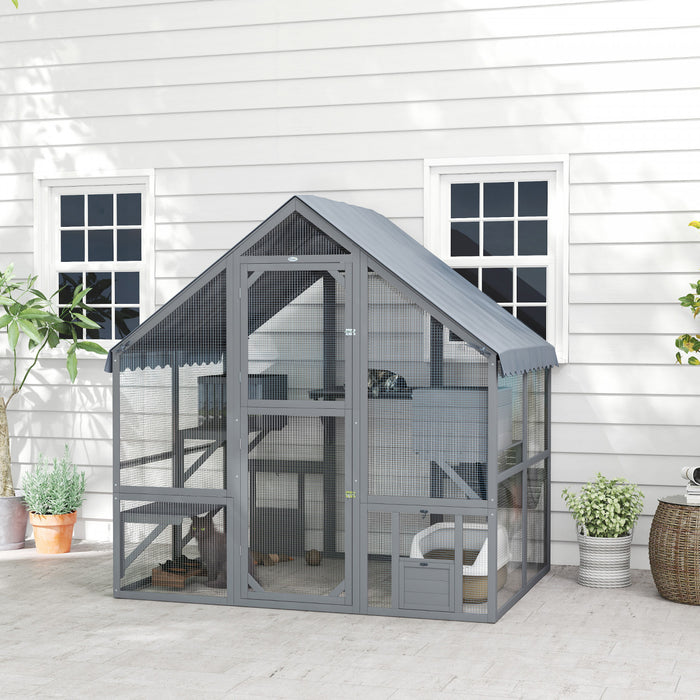 Catio Enclos Exterieur Pour 2 A 4 Chatons, Gris