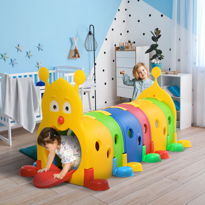 Qaba Tunnel Chenille Pour Enfants, Equipement De Jeu Exterieur Et Interieur Pour Enfants De 3 A 6 Ans, 6 Sections, Pour Garderie, Ecole Maternelle, Aire De Jeux, Multicolore