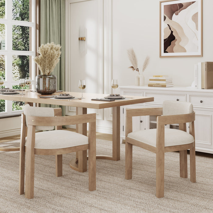 Chaise De Salle À Manger James Avec Accoudoirs, Ensemble De 2, Cadre En Bois D’hévéa - Beige