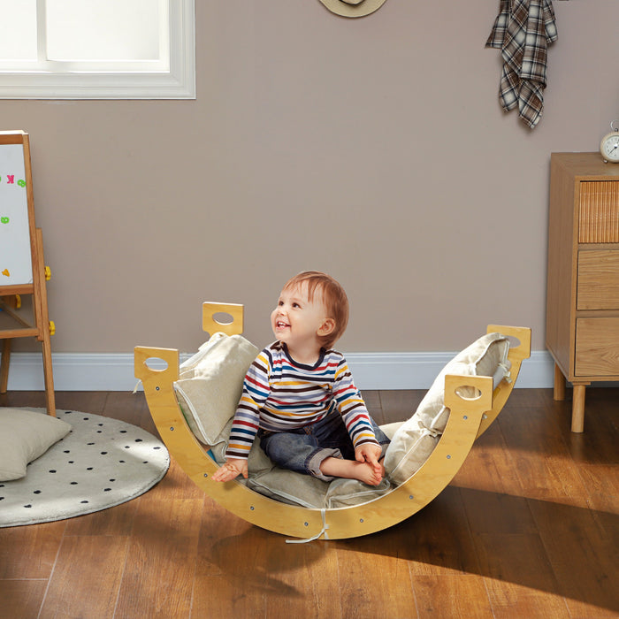 Qaba 3 En 1 Jouet D'escalade Pour Les Enfants En Bas Age, Jouet D'escalade En Bois, Jouet A Bascule Arc-en-ciel Avec Coussin, Jouet D'escalade D'interieur Pour Les Enfants