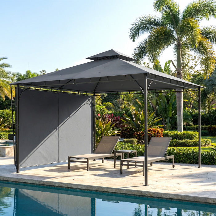 Outsunny Gazebo de Patio avec Canopee Extensible 320 x 320 cm, Gris Fonce