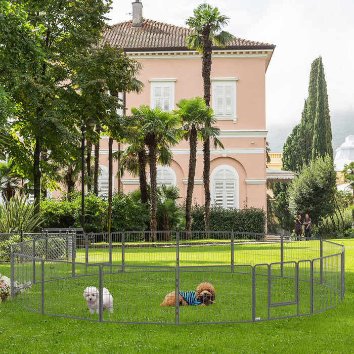 Pawhut Parc D'exercice Pour Animaux De Compagnie, Cloture Pour Chiens En Acier A 16 Panneaux, Parc D'exercice Portable Pour Chiots, Avec 2 Portes Verrouillables, Pour L'exterieur Ou L'interieur