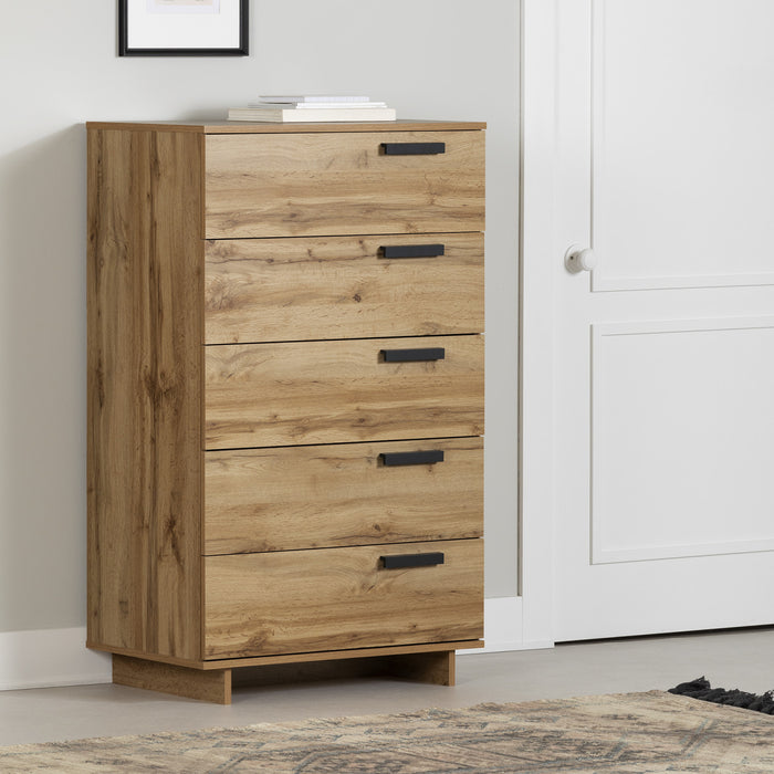 Commode verticale de rangement Cavalleri à 5 tiroirs - chêne nordique