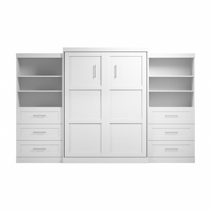 Grand lit escamotable Pur de Bestar de 136 po (L) avec 2 meubles à tablettes et tiroirs - blanc