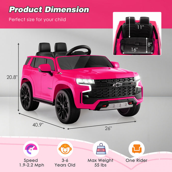Costway 12v Enfants Roulent Sur La Voiture Chevrolet Tahoe Camion Electrique Suv Telecommande W / Lumiere Et Musique Rose