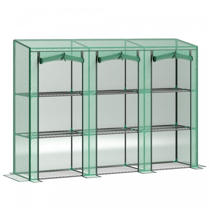 Outsunny Mini Serre Adossee Avec 3 Etageres, 3 Portes Enroulables, Vert