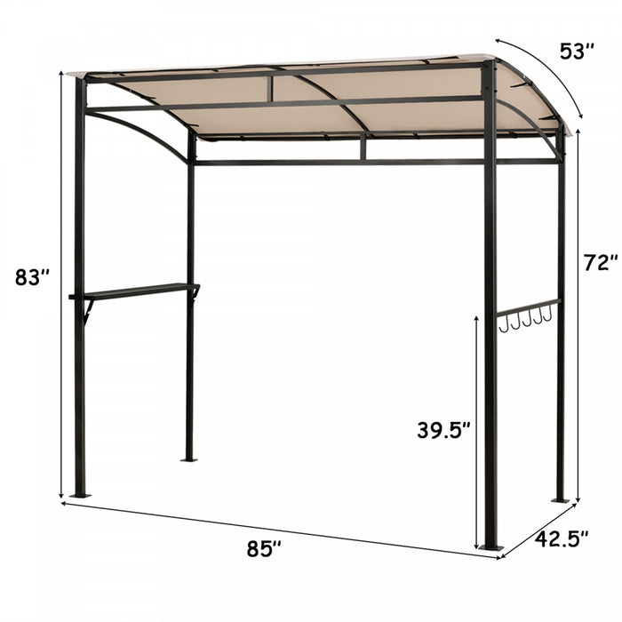 7’x4.5 ’ Grill Gazebo Patio Exterieur Jardin Bbq Auvent Abri Crochet De Rangement Beige