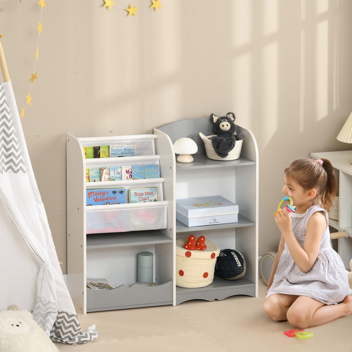 Qaba Etagere De Rangement Pour Jouets D'enfants, Bibliotheque Pour Chambre A Coucher, Salle De Jeux, Creche, Gris