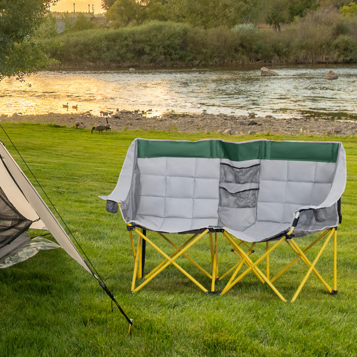 Outsunny Chaise de camping a double siege pliante avec poche de rangement