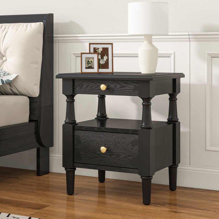 Emma Table de Nuit en Bois a 2 Tiroirs pour Chambre a Coucher avec Pieds Antiderapants, Noir