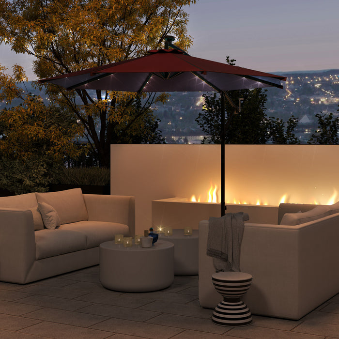Outsunny Parasol Deporte Exterieur De 10pi Avec Eclairage Solaire, Bordeaux