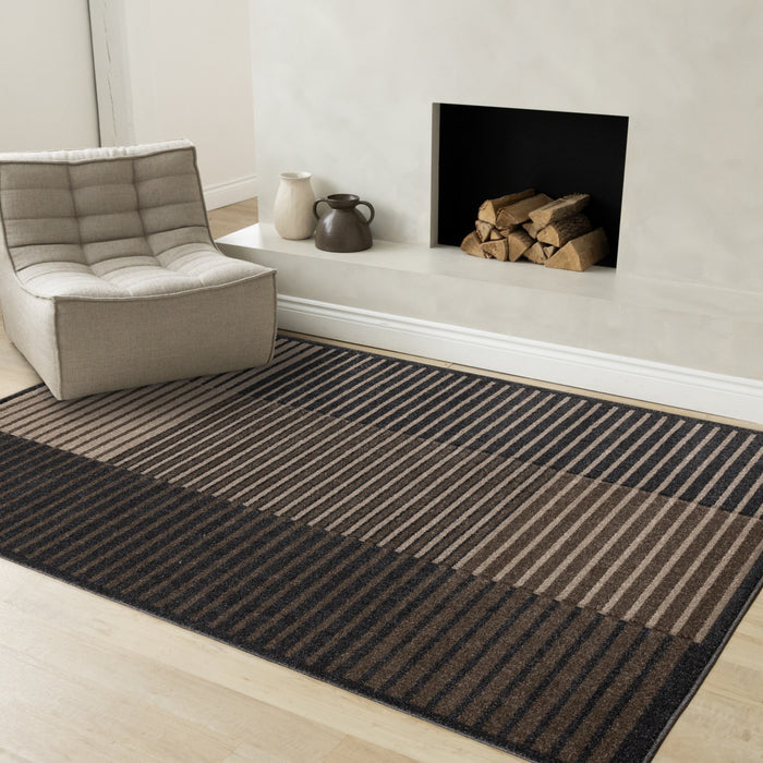 Tapis Maverick beige, brun et noir a rayures, 7'10\" x 10'6\"