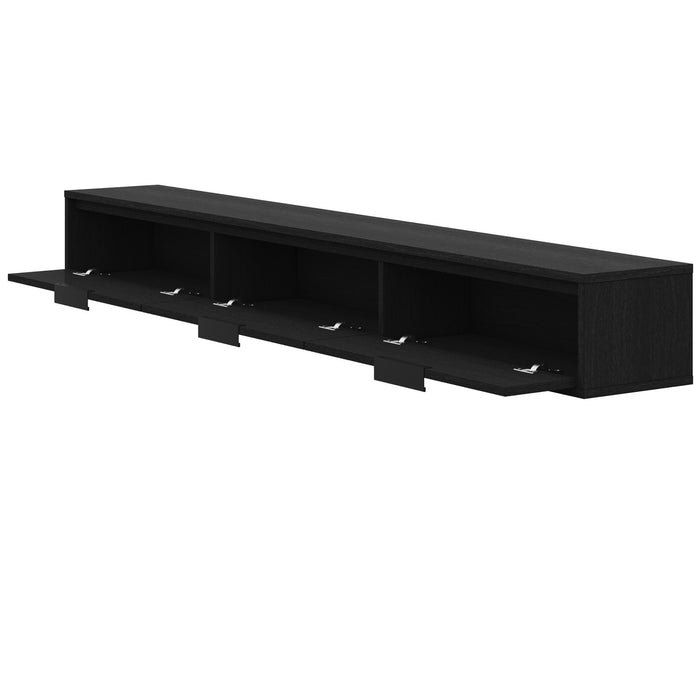 Meuble pour téléviseur mural mince Nordika de 72 po avec 3 armoires de rangement - noir