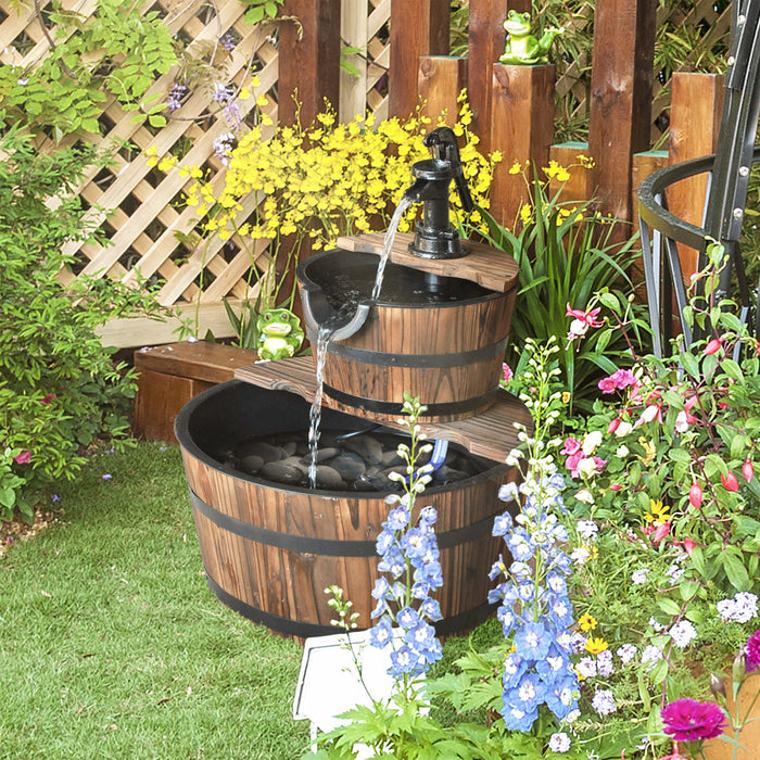Fontaine A Eau En Bois A 2 Niveaux Outsunny Avec Fonction De Cascade De Pompe Electrique Decoration Interieure Exterieure