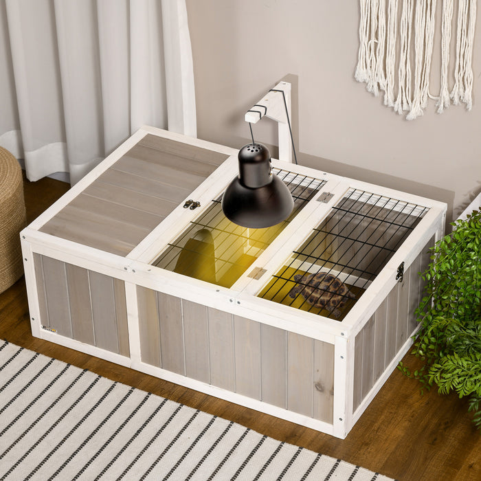 Pawhut Habitat Pour Tortues, Enclos Pour Tortues En Bois Avec Couvercle Ouvrable, Cage De Course, Deux Pieces, Gris
