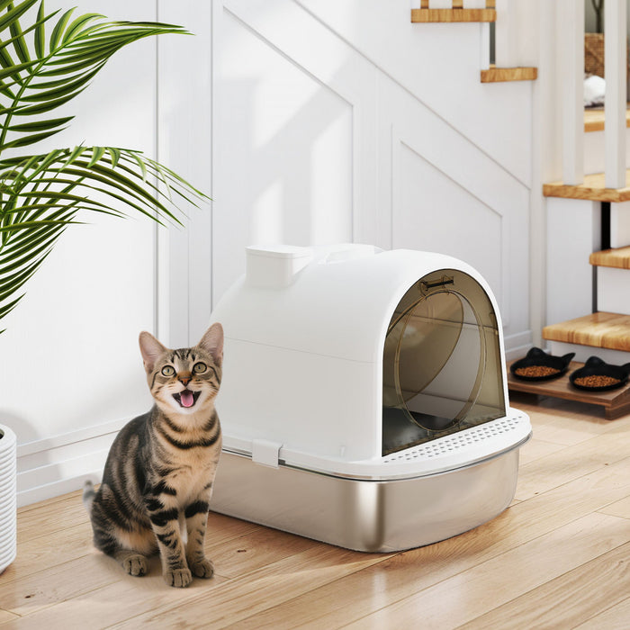 Stainless Steel Cat Litter Box With Scoop, Deodorizer Bag