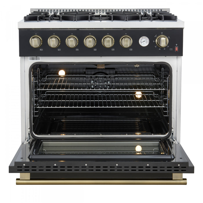 Cuisiniere a gaz Marco 36 pouces noire, 4,32 pi³ – FFSGS6277-36BLK
