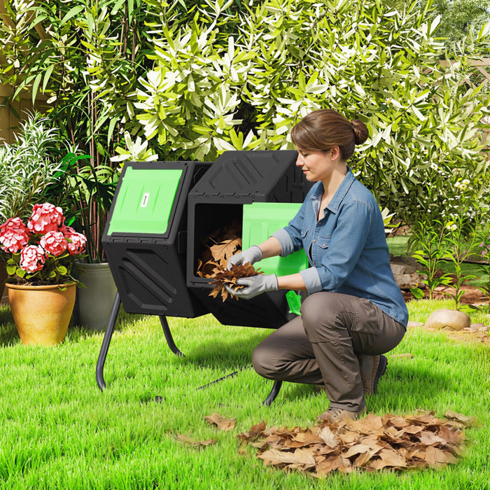 Outsunny Composteur Rotatif avec Pieds en Acier, Vert et Noir