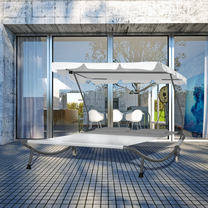 Chaise Longue Double De Patio Utsunny Avec Auvent Ajustable Blanc Creme