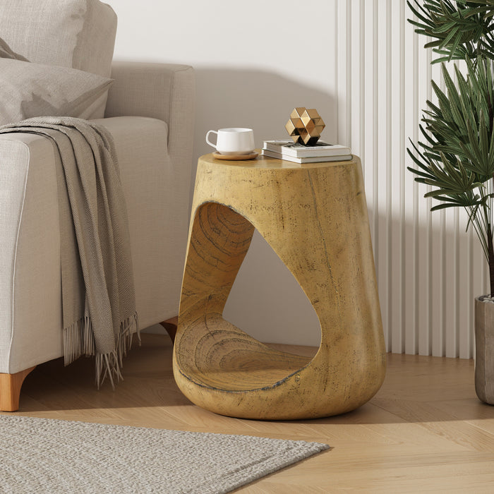Table d'appoint rustique Elio 16,75 pouces en MGO creuse, style souche et design animalier interieur, naturel