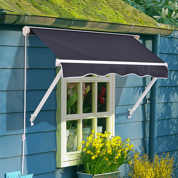 Auvent De Porte Fenetre Retractable Outsunny 4'x 2' Abri De Pare-soleil Exterieur Auvent De Patio Gris Fonce