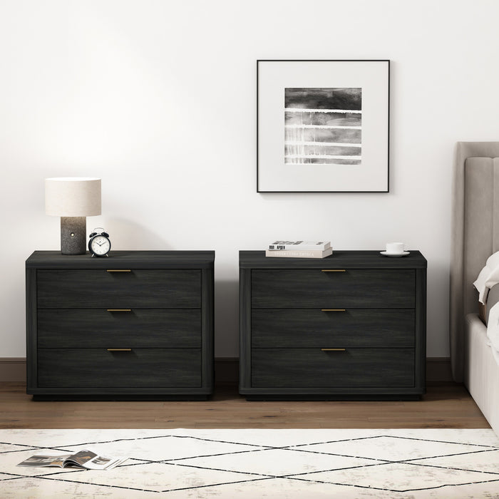 Table de nuit moderne Evelyn 32\" en gris charbon (3 tiroirs) - Lot de 2