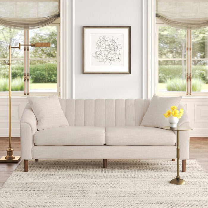 Sofa De Format Condo Taylor De 84,5 Po, Tissu aspect lin, Pattes En Bois - Beige Blanc