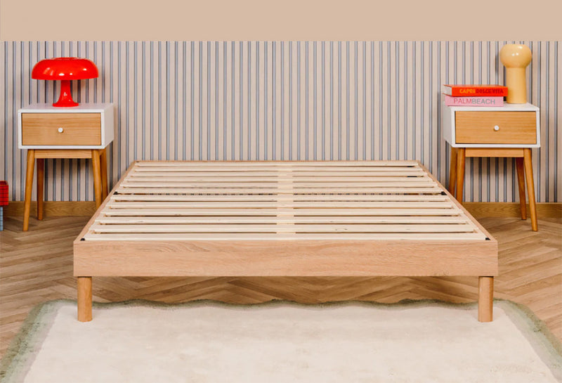 Cadre de lit plateforme double Smart Base Essential en métal - naturel