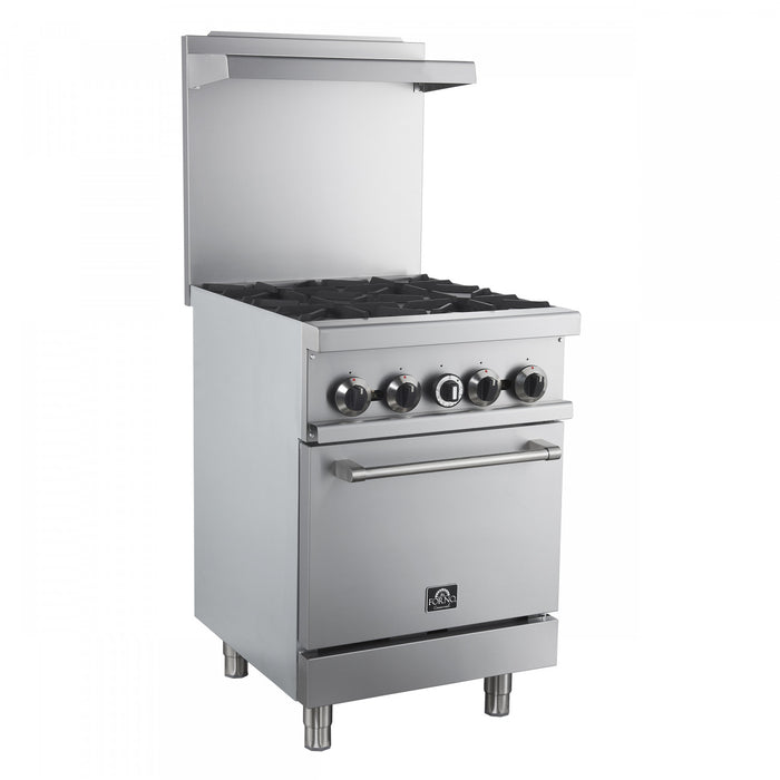 Cuisiniere a gaz Commerciale en acier inoxydable de 24 po, 4 bruleurs, 120 000 BTU – FCMGR0093-24