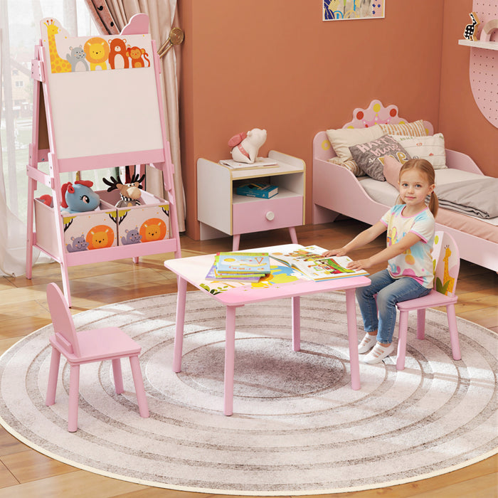 Qaba Ensemble table et 2 chaises pour enfants, motif animalier, rose