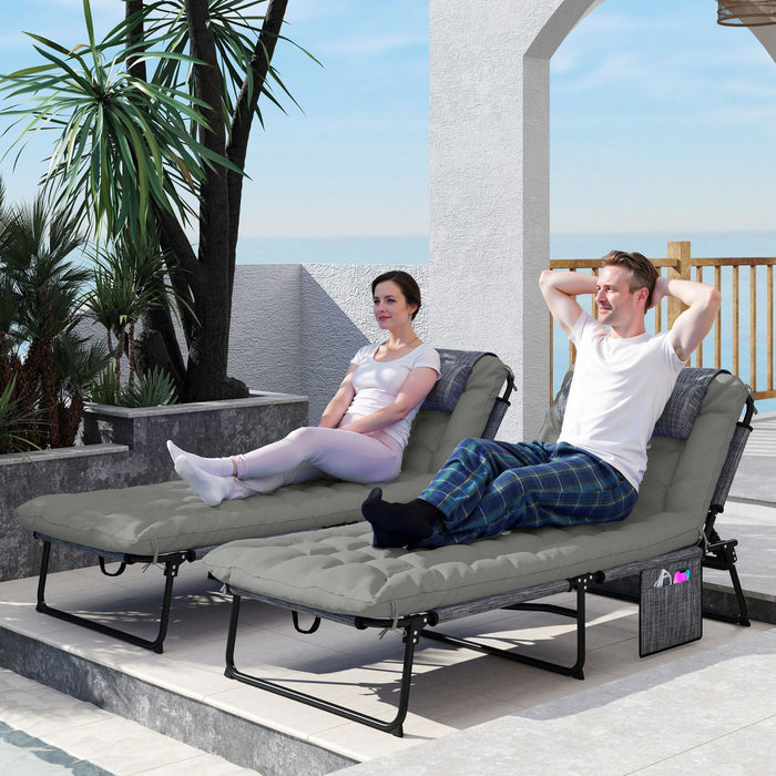 Outsunny 2 Pieces Chaises Longues Pliantes, Chaises Inclinables, Gris