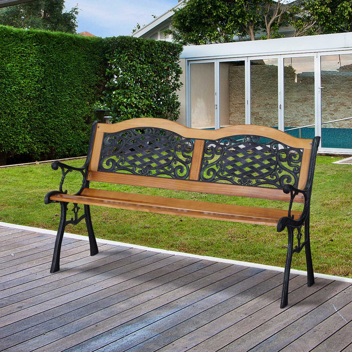 Banc De Jardin Outsunny 50\" Pour Porche, Chaise De Parc En Fonte Avec Bois Dur