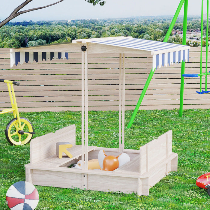 Bac A Sable Carre En Bois Pour Enfants Station De Jeu En Plein Air Auvent Reglable Banquette Convertible Housse De Protection Contre Le Sable Doublure Inferieure Sable/fosse A Balles Sapin