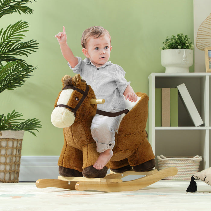 Cheval A Bascule Qaba Pour Bebe, Jouet A Bascule En Peluche Avec Sons