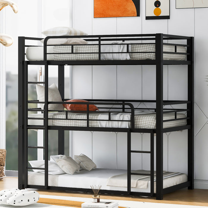 Jenny – Lit Triple Superpose En Metal, Format Simple, Design Compact A 3 Niveaux De Couchage – Noir